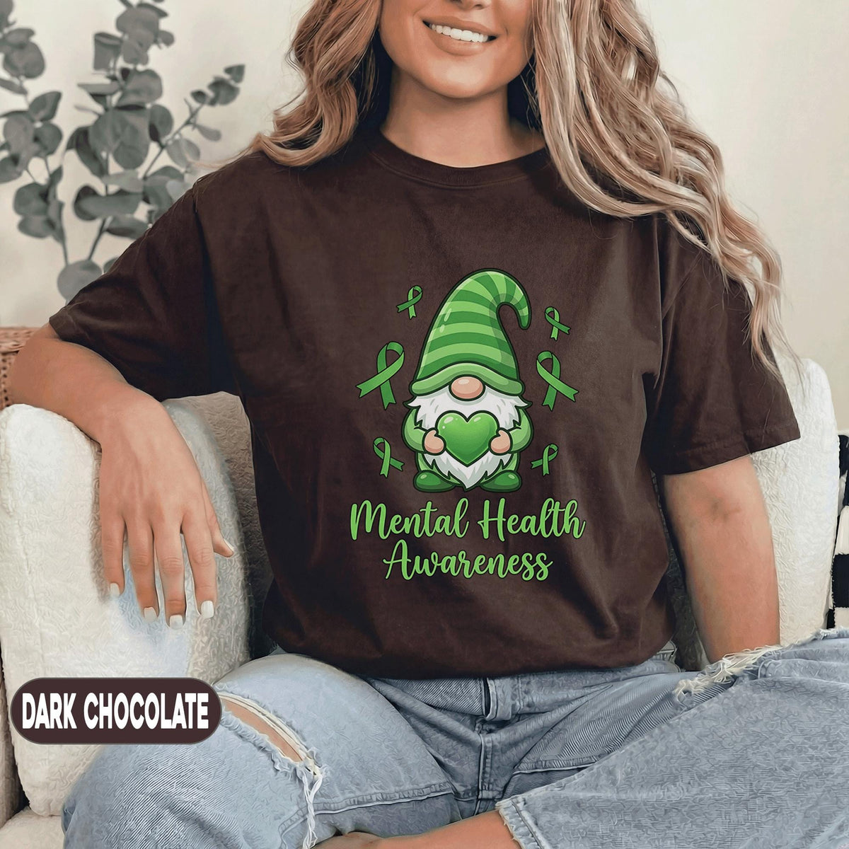 Cute Gnome Mental Health Awareness Shirt Green Ribbon Heart Design Kawaii Support Tee Funny Therapy Gift Unisex Green T Shirt