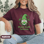 Cute Gnome Mental Health Awareness Shirt Green Ribbon Heart Design Kawaii Support Tee Funny Therapy Gift Unisex Green T Shirt