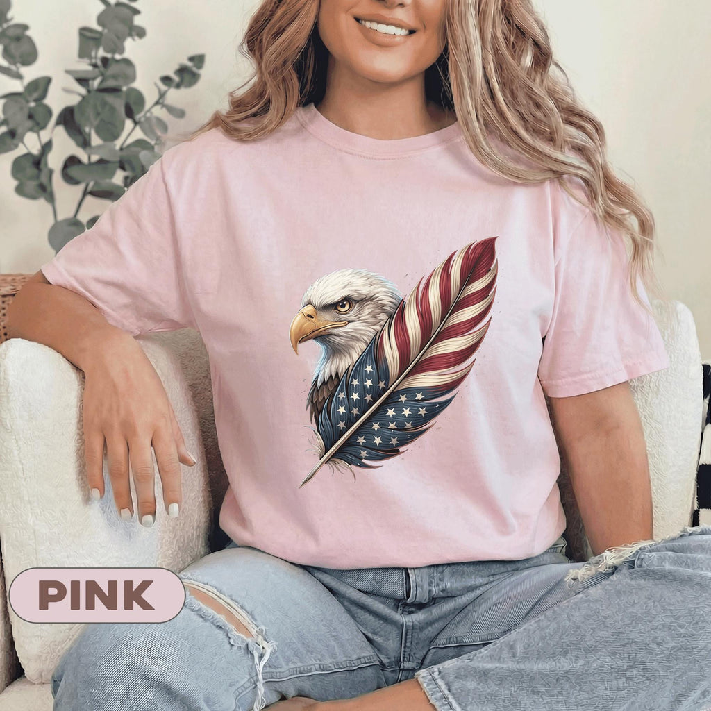 Patriotic Eagle Feather Shirt, American Flag Bald Eagle Tee, USA Independence Day T Shirt, Fourth of July Gift for 4th of July Men Women