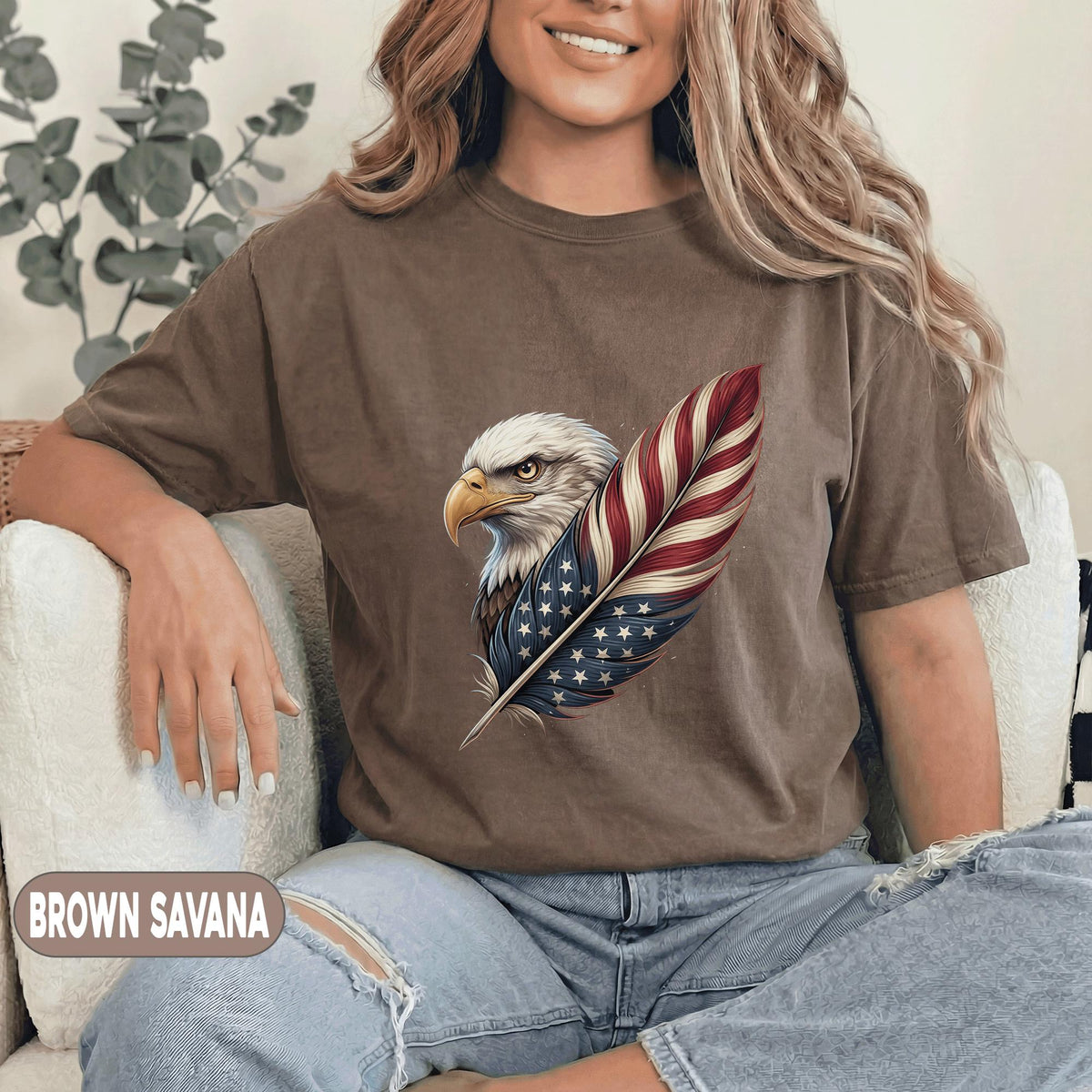 Patriotic Eagle Feather Shirt, American Flag Bald Eagle Tee, USA Independence Day T Shirt, Fourth of July Gift for 4th of July Men Women