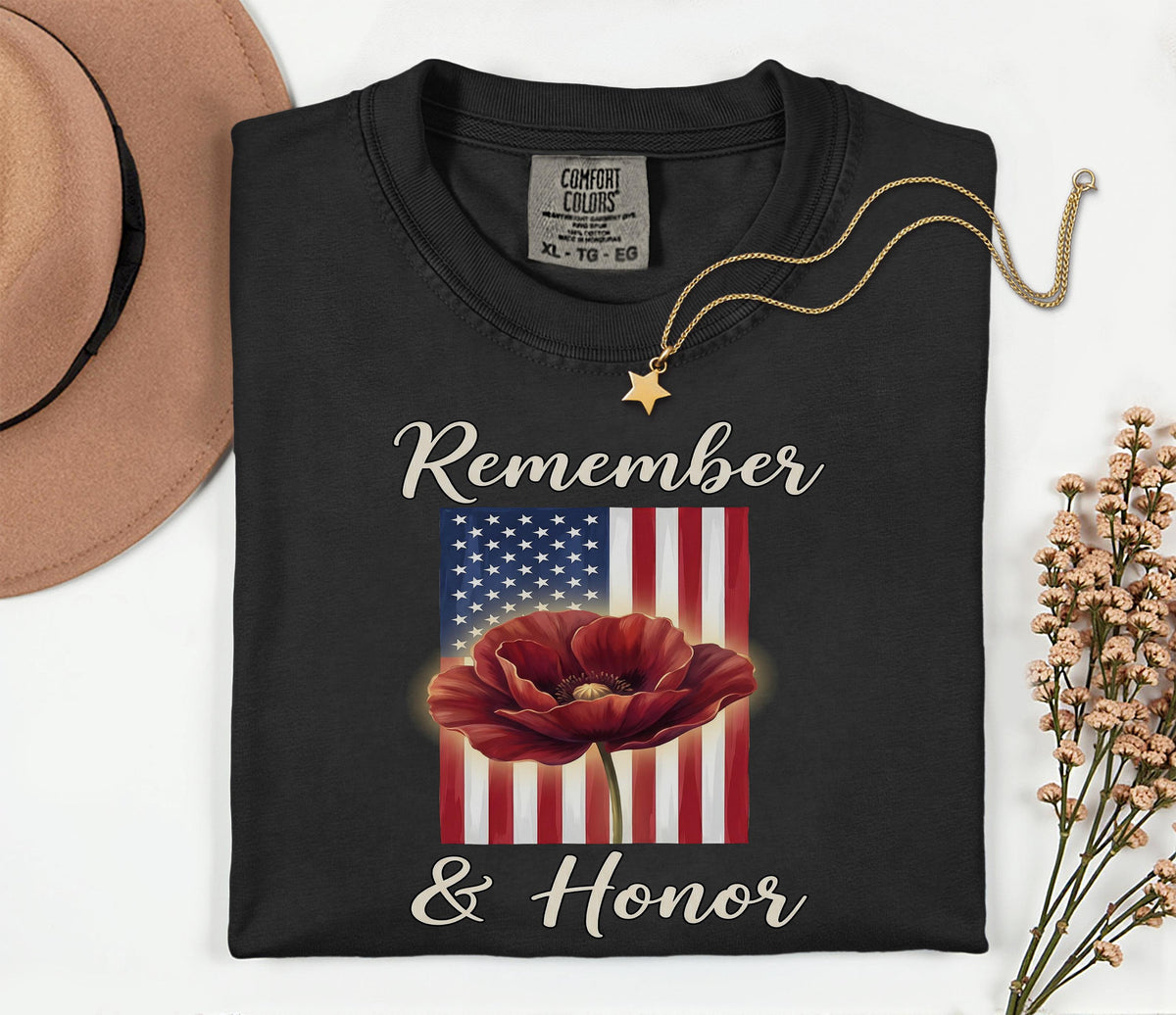 Remember and Honor Shirt, Memorial Day Poppy Tee