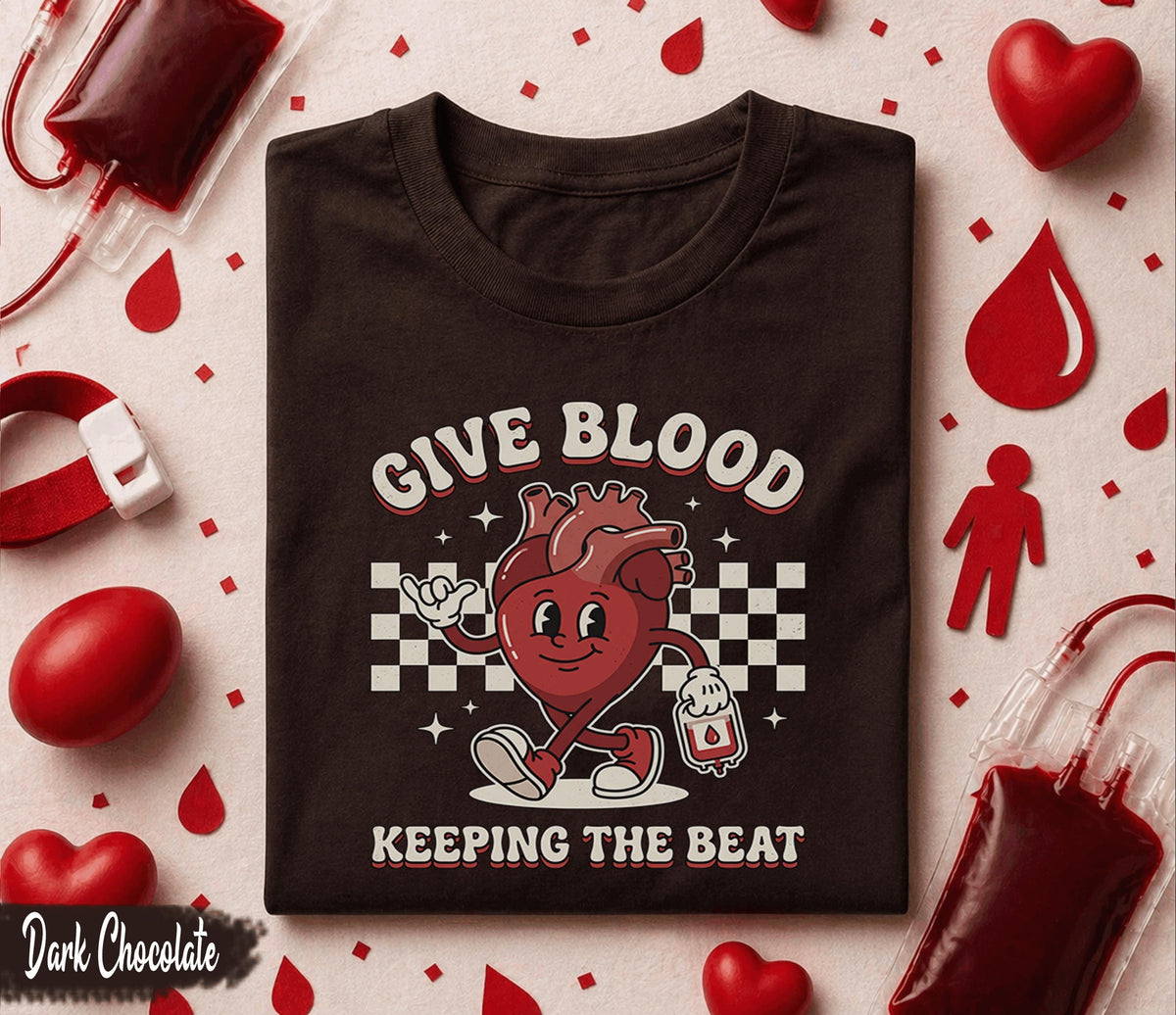 Give Blood Keep the Beat Shirt Cute Heart Cartoon Blood Donor Tee World Blood Donor Day Gift Funny Medical Awareness T-Shirt