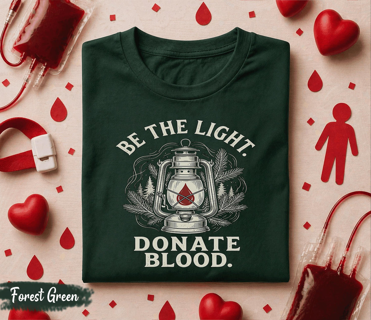 Be The Light Donate Blood Shirt World Blood Donor Day Tee Blood Donation Awareness Gift Life Saving Donor Shirt Vintage Lantern Design