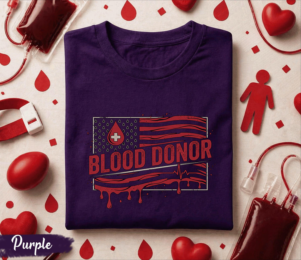 Blood Donor American Flag Shirt Patriotic Donate Blood Tee Medical Awareness Gift World Blood Donor Day Nurse Doctor Support T Shirt