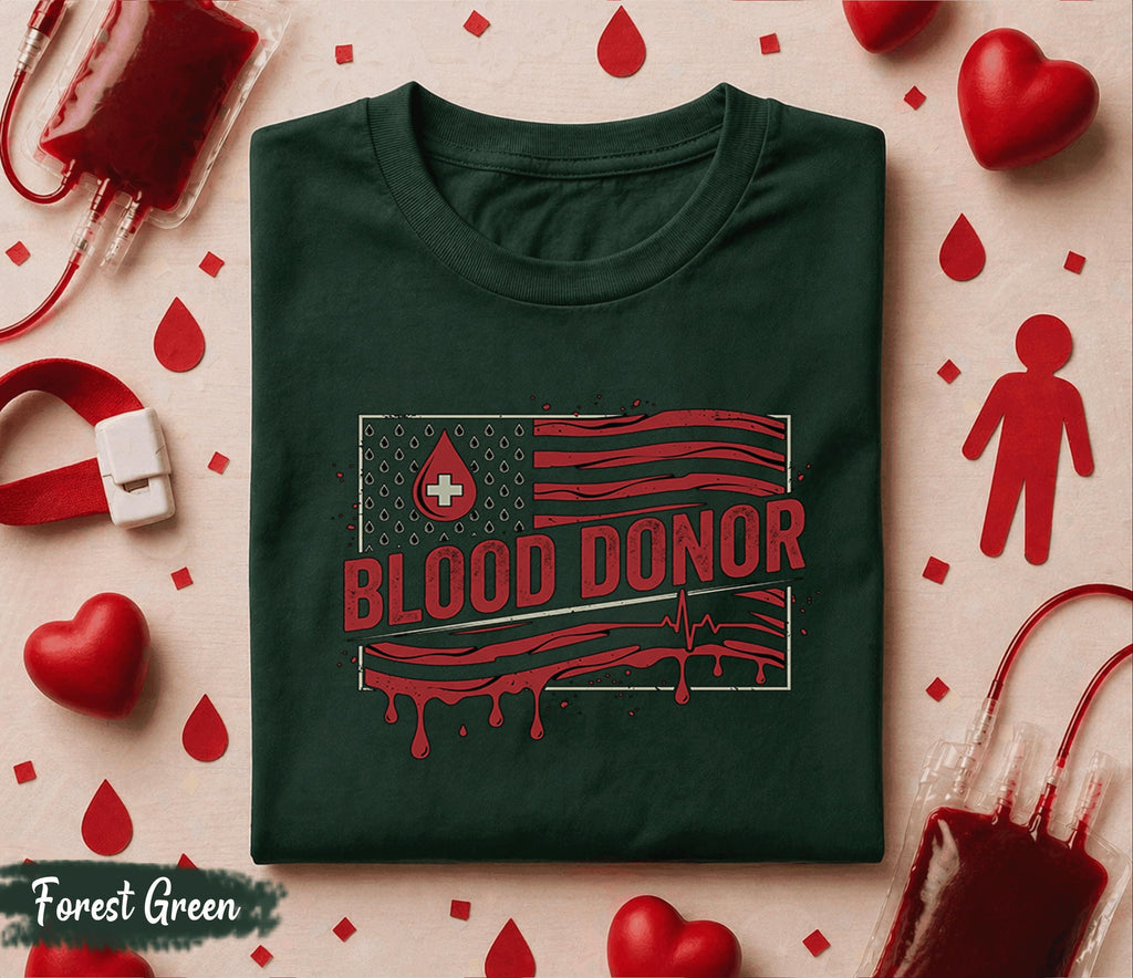 Blood Donor American Flag Shirt Patriotic Donate Blood Tee Medical Awareness Gift World Blood Donor Day Nurse Doctor Support T Shirt
