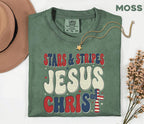 Comfort Colors Stars and Stripes Jesus Christ Shirt Patriotic Christian USA Cross Tee Fourth of July Independence Day...