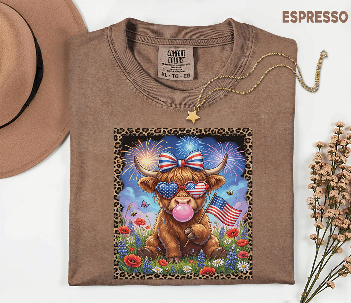 Comfort Colors® Cute Highland Cow Patriotic Shirt USA Cow Tee with American Flag Farmer Fireworks Fourth of July 4th ...