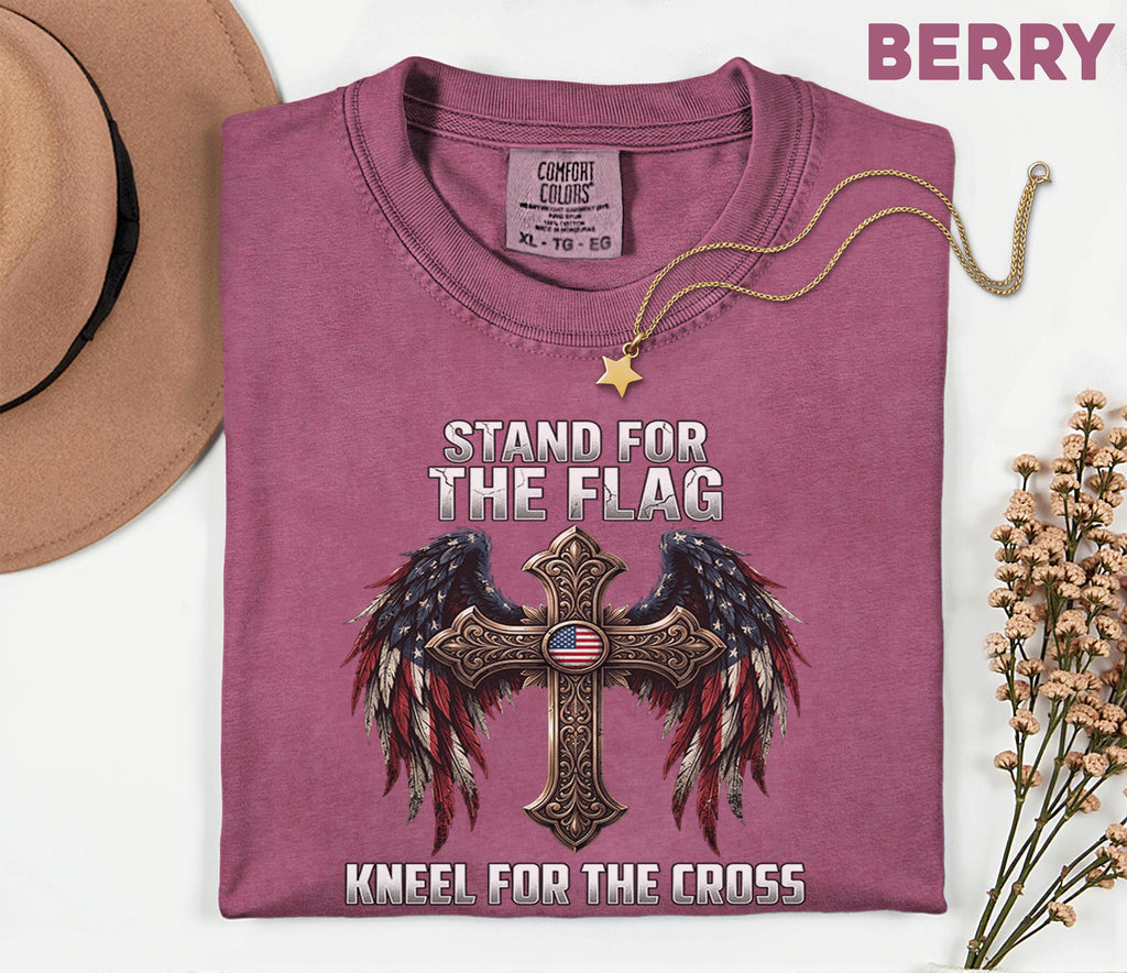 Comfort Colors® Stand For The Flag Kneel For The Cross Shirt Patriotic Christian Tee USA Faith Shirt American Religious Fourth of July 4th
