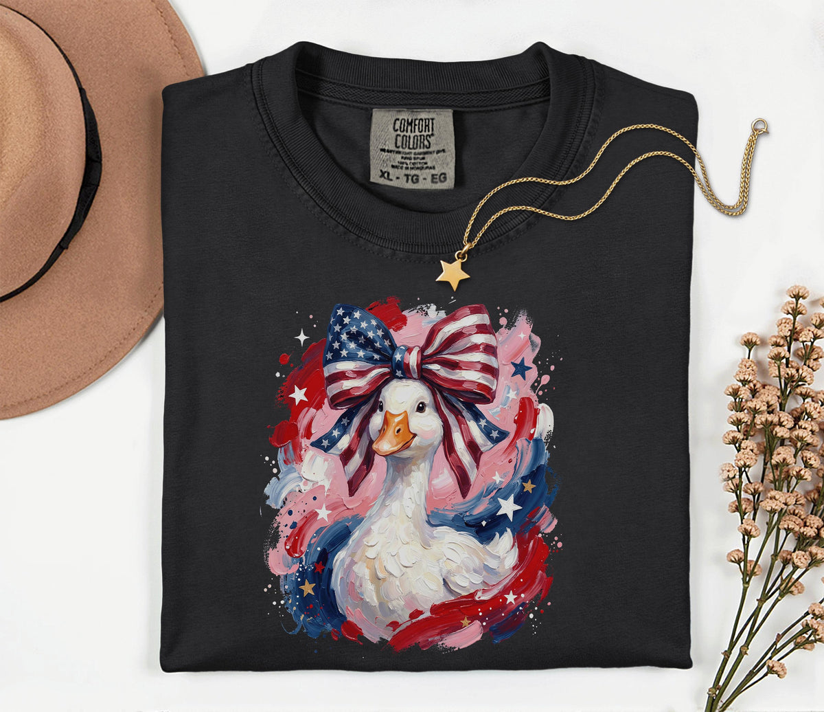 Comfort Colors® Patriotic Goose Shirt USA Flag Bow Duck Tee Fourth of July 4th Shirt Cute American Goose Independence Day Funny Animal Gift