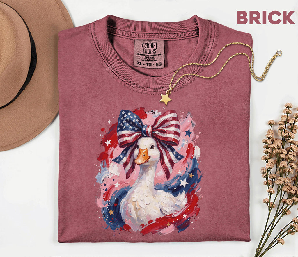 Comfort Colors® Patriotic Goose Shirt USA Flag Bow Duck Tee Fourth of July 4th Shirt Cute American Goose Independence Day Funny Animal Gift