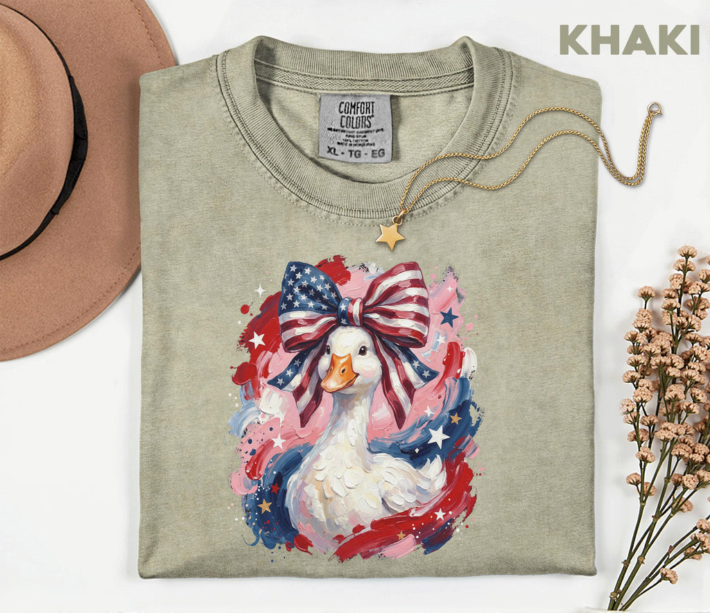Comfort Colors® Patriotic Goose Shirt USA Flag Bow Duck Tee Fourth of July 4th Shirt Cute American Goose Independence Day Funny Animal Gift