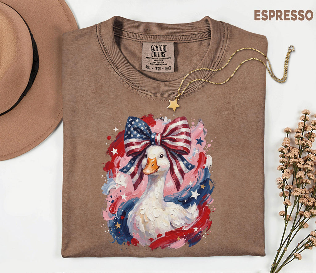 Comfort Colors® Patriotic Goose Shirt USA Flag Bow Duck Tee Fourth of July 4th Shirt Cute American Goose Independence Day Funny Animal Gift