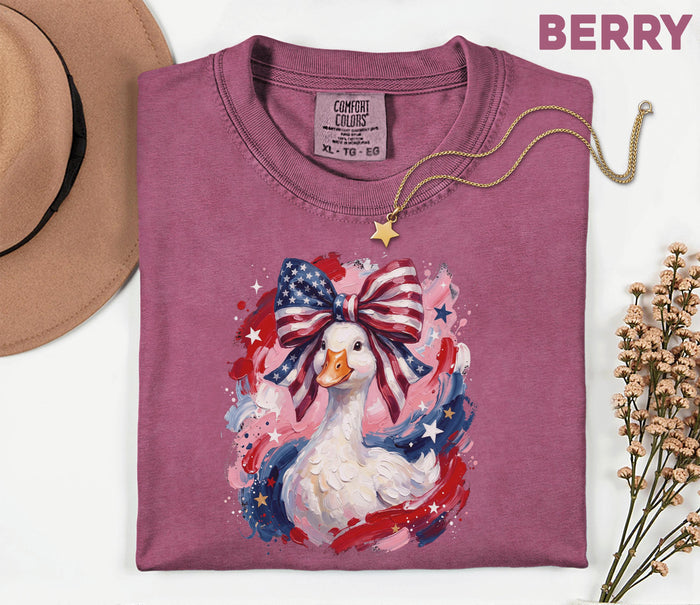Comfort Colors® Patriotic Goose Shirt USA Flag Bow Duck Tee Fourth of July 4th Shirt Cute American Goose Independence...