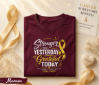 Stronger Than Yesterday Grateful Today Cancer Survivor Shirt, Yellow Ribbon Awareness Tee, Inspirational Hope Strength Courage Gift