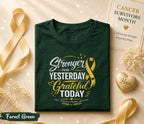 Stronger Than Yesterday Grateful Today Cancer Survivor Shirt, Yellow Ribbon Awareness Tee, Inspirational Hope Strength Courage Gift