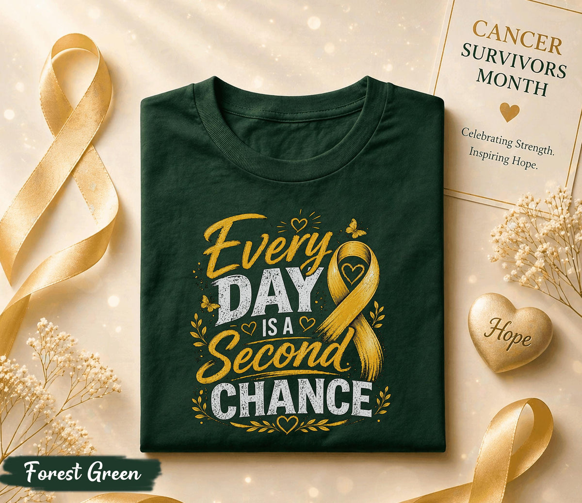 Every Day Is A Second Chance Cancer Survivor Shirt, Yellow Ribbon Awareness Tee, Inspirational Hope Strength Fighter Gift Idea