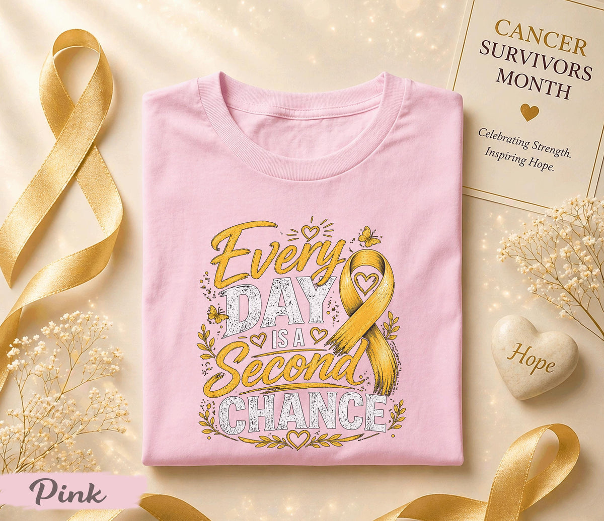 Every Day Is A Second Chance Cancer Survivor Shirt, Yellow Ribbon Awareness Tee, Inspirational Hope Strength Fighter Gift Idea