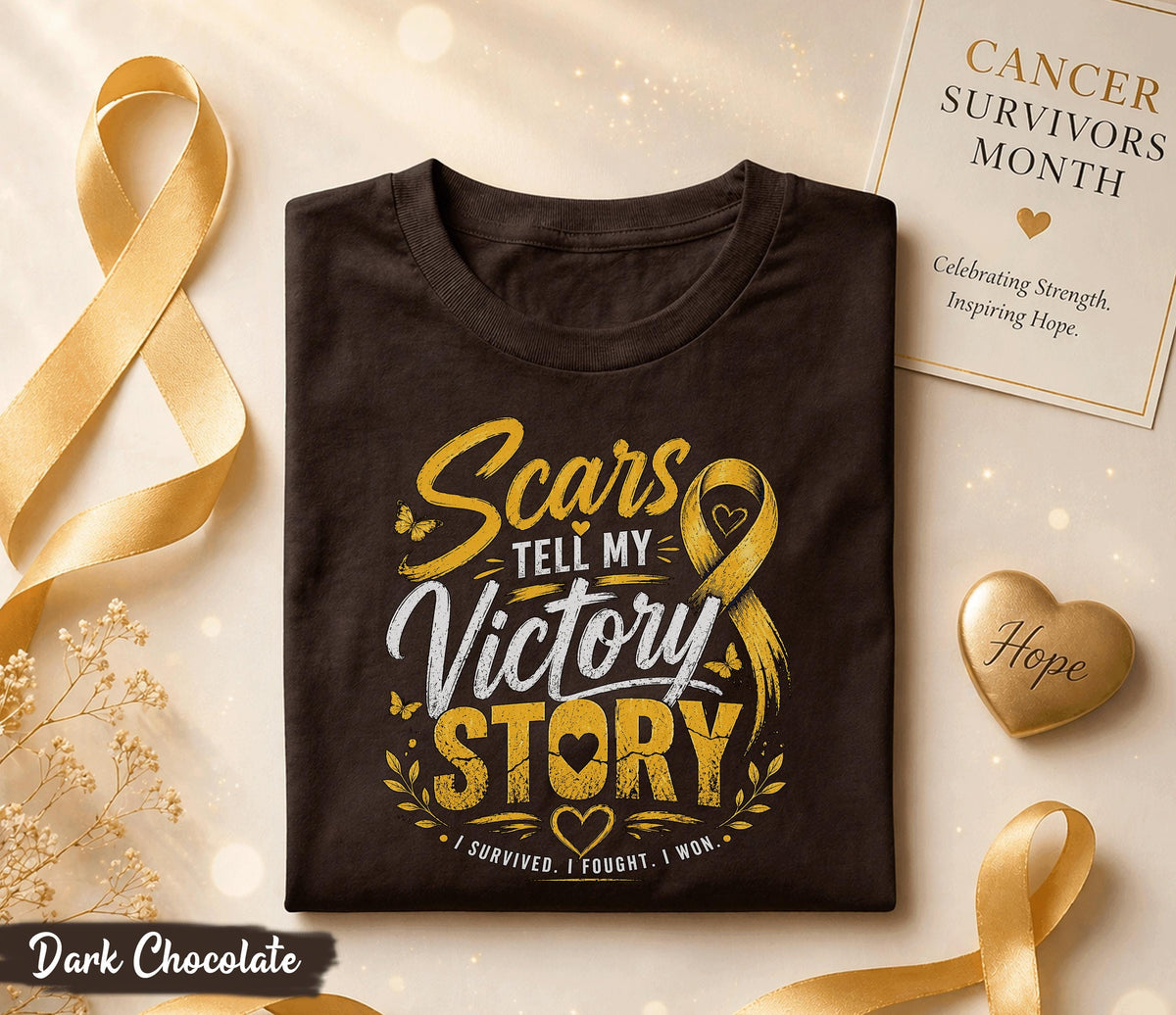 Scars Tell My Victory Story Cancer Survivor Shirt, Yellow Ribbon Awareness Tee, Inspirational Fighter Gift, Strength Courage Apparel