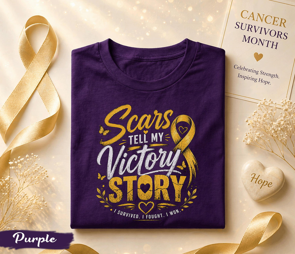 Scars Tell My Victory Story Cancer Survivor Shirt, Yellow Ribbon Awareness Tee, Inspirational Fighter Gift, Strength Courage Apparel