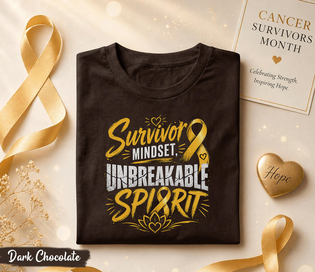 Survivor Mindset Unbreakable Spirit Cancer Survivor Shirt, Yellow Ribbon Awareness Tee, Inspirational Strength Fighter Gift Idea