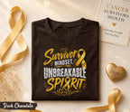 Survivor Mindset Unbreakable Spirit Cancer Survivor Shirt, Yellow Ribbon Awareness Tee, Inspirational Strength Fighter Gift Idea
