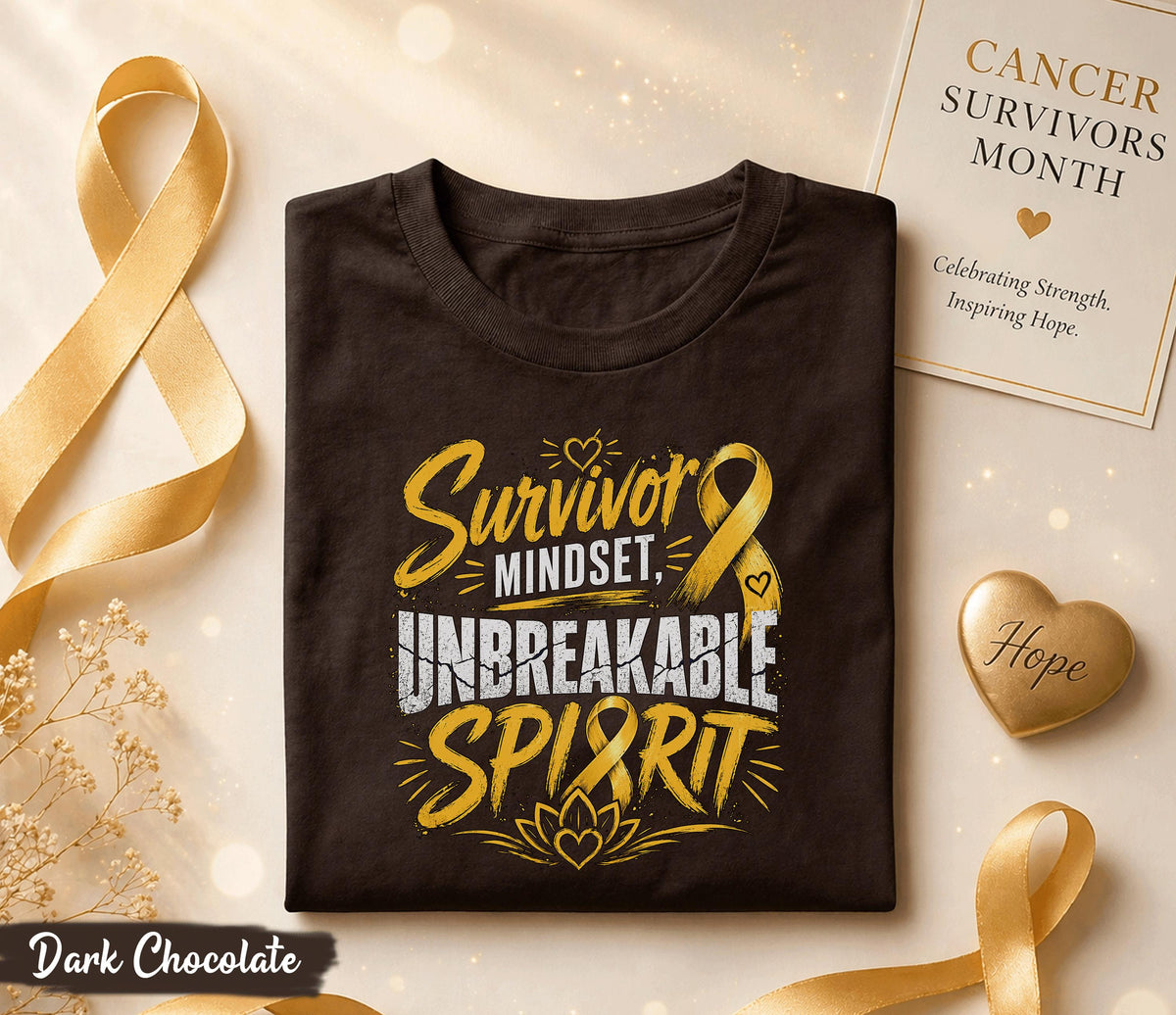Survivor Mindset Unbreakable Spirit Cancer Survivor Shirt, Yellow Ribbon Awareness Tee, Inspirational Strength Fighter Gift Idea