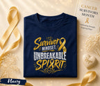 Survivor Mindset Unbreakable Spirit Cancer Survivor Shirt, Yellow Ribbon Awareness Tee, Inspirational Strength Fighter Gift Idea