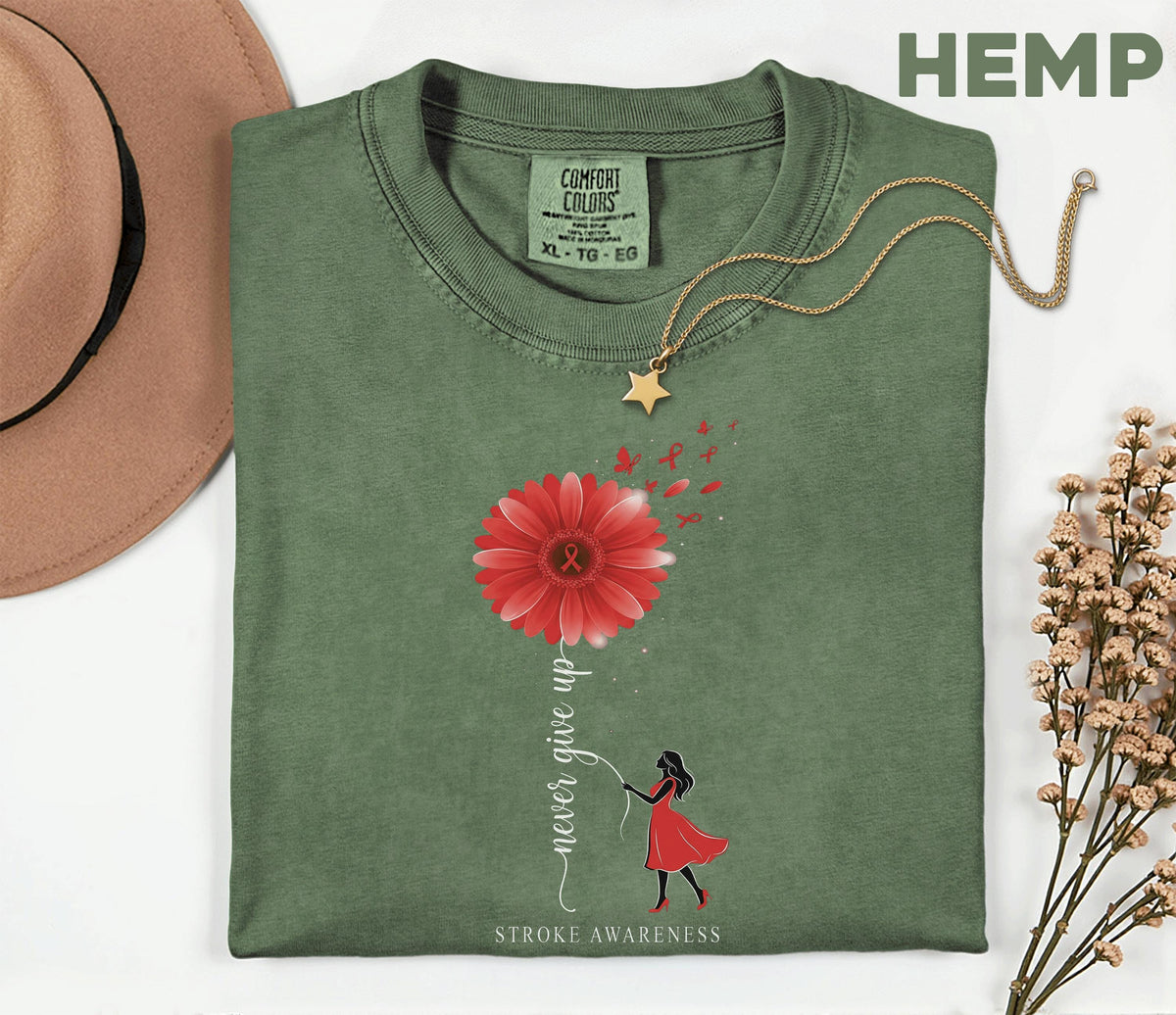 Never Give Up Stroke Awareness Shirt, Comfort Colors Stroke Awareness Tee, Red Ribbon Survivor Gift, Inspirational Support Shirt