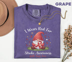 I Wear Red For Stroke Awareness Shirt, Comfort Colors Stroke Awareness Tee, Red Ribbon Gnome Support Gift, Faith Hope Love T-Shirt