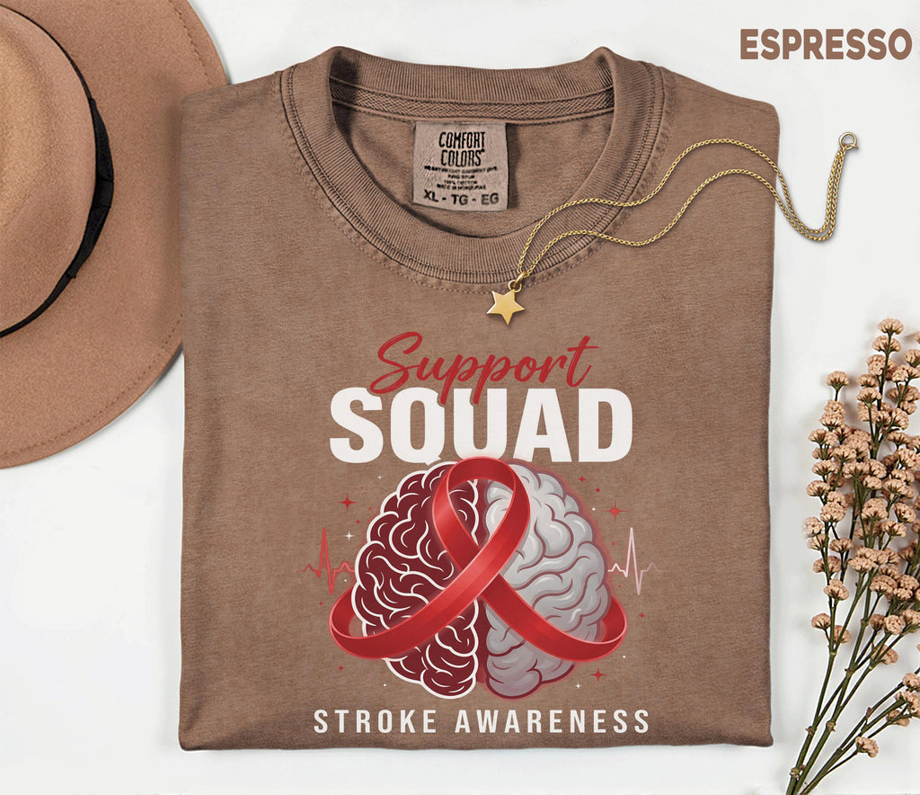 Support Squad Stroke Awareness Shirt, Comfort Colors Stroke Awareness Tee, Brain Ribbon Survivor Gift, Caregiver Medical Support T-Shirt