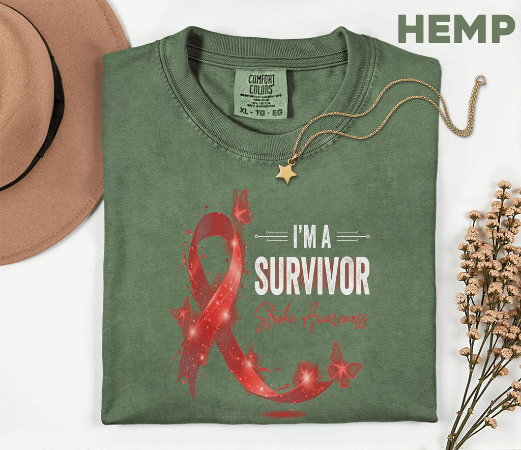 I’m A Survivor Stroke Awareness Shirt, Comfort Colors Stroke Awareness Tee, Red Ribbon Survivor Gift, Inspirational Medical Support T-Shirt