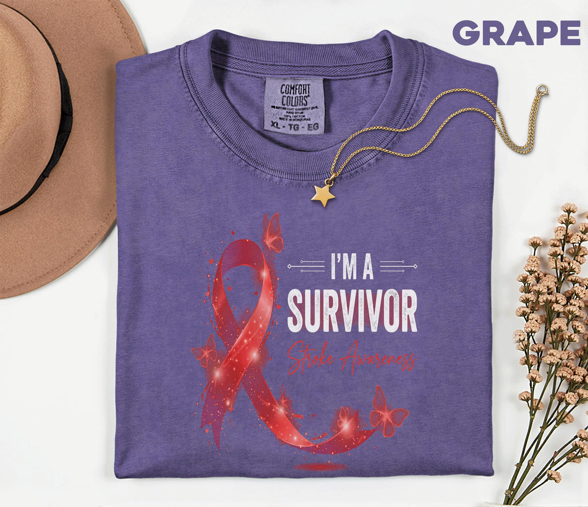 I’m A Survivor Stroke Awareness Shirt, Comfort Colors Stroke Awareness Tee, Red Ribbon Survivor Gift, Inspirational Medical Support T-Shirt