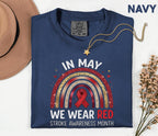 In May We Wear Red Stroke Awareness Shirt, Comfort Colors Stroke Awareness Tee, Red Ribbon Rainbow Medical Support Gift T-Shirt