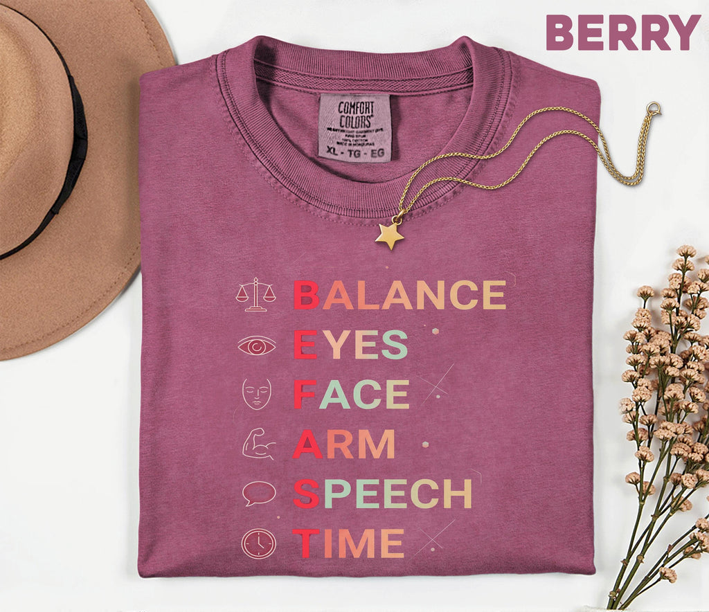 BE FAST Stroke Awareness Shirt, Comfort Colors Stroke Awareness Tee, Medical Emergency Signs Shirt, Nurse Caregiver Support Gift