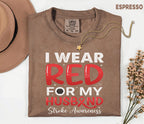I Wear Red For My Husband Stroke Awareness Shirt, Comfort Colors Stroke Awareness Tee, Red Ribbon Caregiver Support Gift
