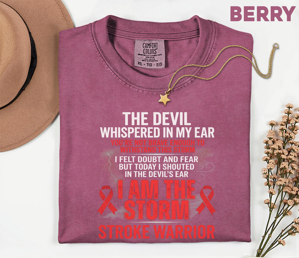 I Am The Storm Stroke Warrior Shirt, Comfort Colors Stroke Awareness Tee, Inspirational Survivor Gift, Red Ribbon Warrior T-Shirt