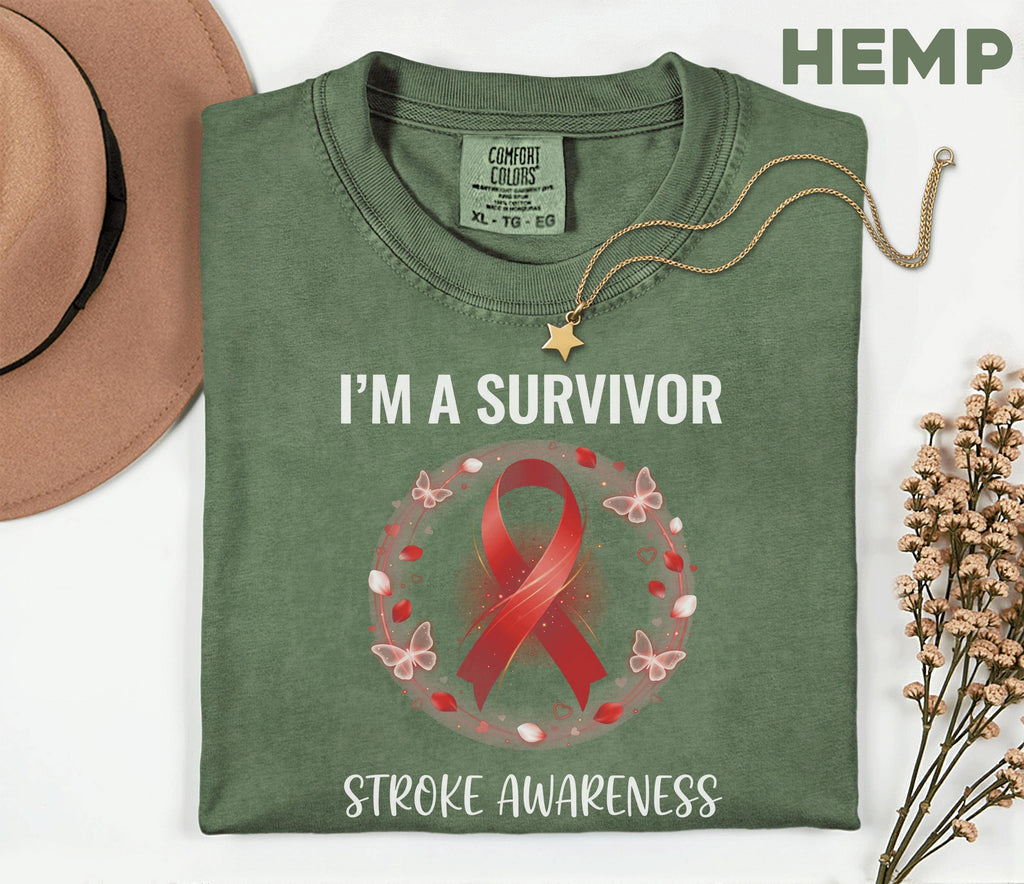 I'm A Survivor Stroke Awareness Shirt, Comfort Colors Stroke Awareness Tee, Red Ribbon Survivor Gift, Inspirational Warrior T-Shirt
