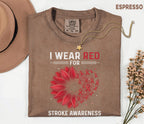 I Wear Red For Stroke Awareness Shirt, Comfort Colors Stroke Awareness Tee, Red Ribbon Floral Heart Support Gift T-Shirt