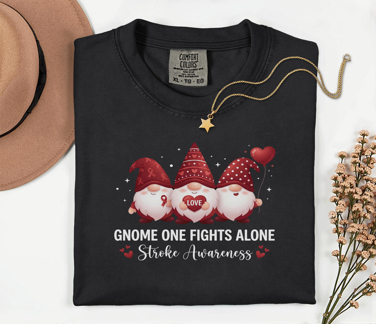 Gnome One Fights Alone Stroke Awareness Shirt, Comfort Colors Stroke Awareness Tee
