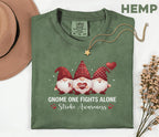 Gnome One Fights Alone Stroke Awareness Shirt, Comfort Colors Stroke Awareness Tee, Red Ribbon Support Gift Cute Gnome T-Shirt