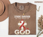 Stroke Survivor By The Grace Of God Comfort Colors Shirt, Christian Stroke Awareness Tee, Faith Based Survivor Gift, Religious Support Shirt