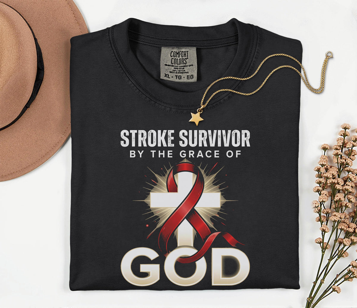 Stroke Survivor By The Grace Of God Comfort Colors Shirt, Christian Stroke Awareness Tee