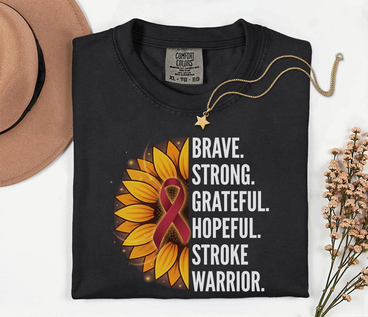 Stroke Warrior Comfort Colors Shirt, Brave Strong Grateful Hopeful Tee
