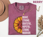Stroke Warrior Comfort Colors Shirt, Brave Strong Grateful Hopeful Tee, Sunflower Stroke Awareness Shirt, Red Ribbon Survivor Gift