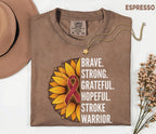 Stroke Warrior Comfort Colors Shirt, Brave Strong Grateful Hopeful Tee, Sunflower Stroke Awareness Shirt, Red Ribbon Survivor Gift