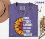 Stroke Warrior Comfort Colors Shirt, Brave Strong Grateful Hopeful Tee, Sunflower Stroke Awareness Shirt, Red Ribbon Survivor Gift