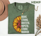 Stroke Warrior Comfort Colors Shirt, Brave Strong Grateful Hopeful Tee, Sunflower Stroke Awareness Shirt, Red Ribbon Survivor Gift
