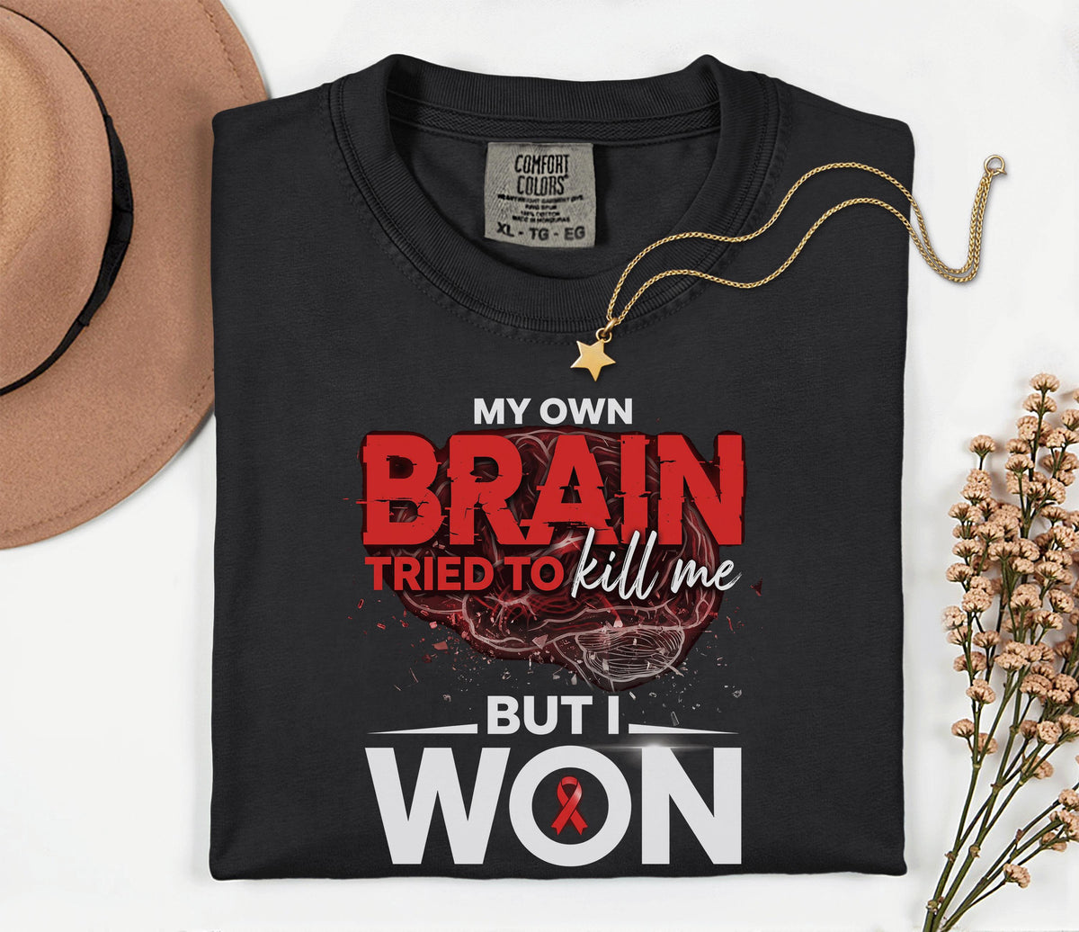Stroke Survivor Comfort Colors Shirt, My Own Brain Tried to Kill Me But I Won Tee