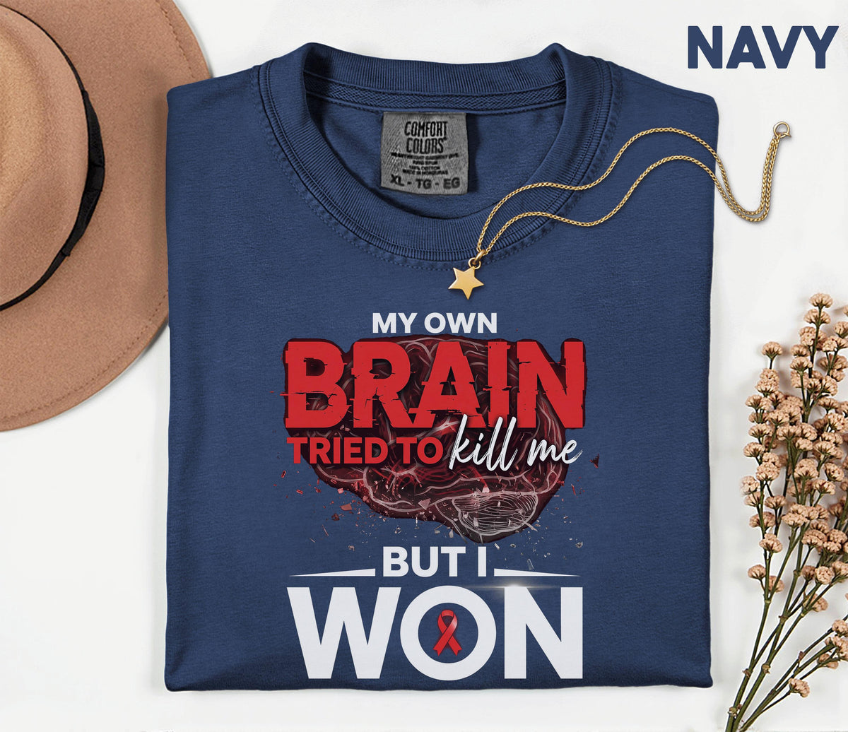 Stroke Survivor Comfort Colors Shirt, My Own Brain Tried to Kill Me But I Won Tee, Funny Stroke Awareness Shirt, Survivor Gift
