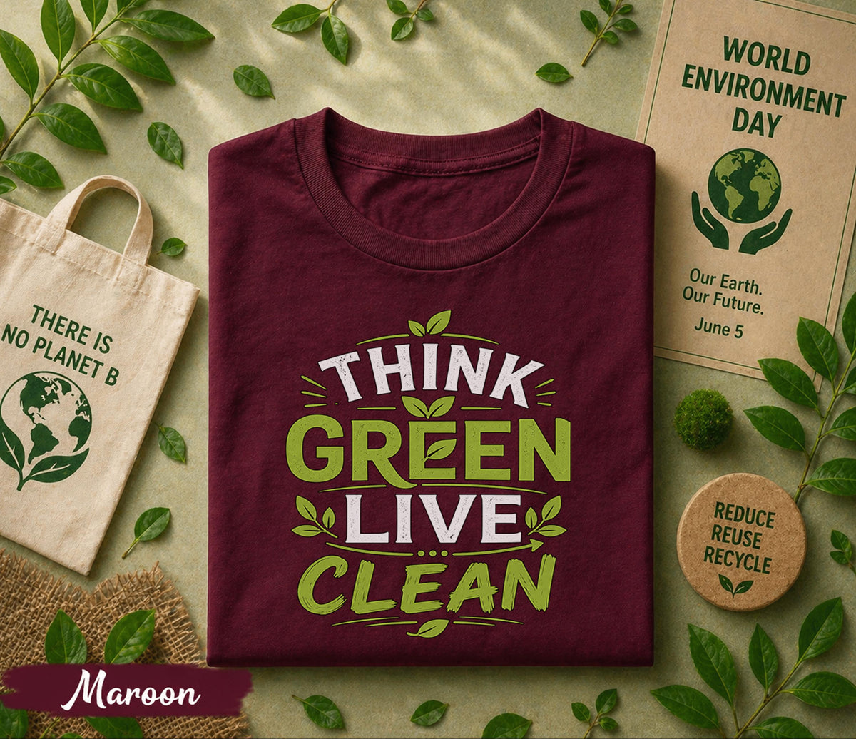 Think Green Live Clean Shirt, World Environment Day Tee, Eco Friendly T Shirt, Sustainability Tee, Save Earth Nature Lover Gift